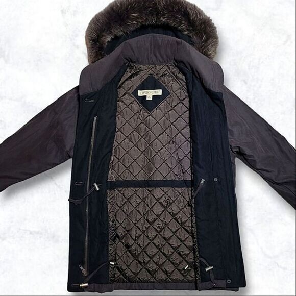London Fog Genuine Fur Brown Parka Luxurious Fur Hood Removable Zip Jacket - Picture 2 of 8